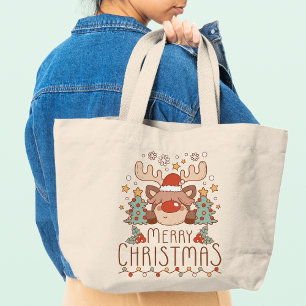 Frohe Weihnachten Niedliche Whimsical Festival Ren Jumbo Stoffbeutel