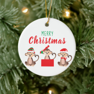 Frohe Weihnachten Niedlichen Affen Weihnachtsmänt Keramik Ornament