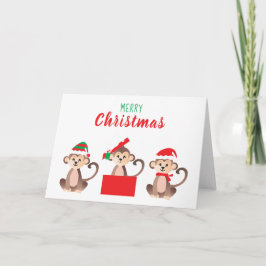 Frohe Weihnachten Niedlichen Affen Weihnachtsmänte Karte