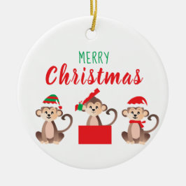 Frohe Weihnachten Niedlichen Affen Weihnachtsmänte Keramik Ornament
