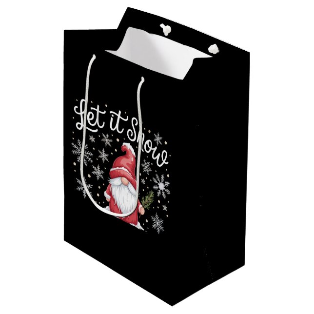 Frohe Weihnachten Niedlichen Gnome Let It Snow Win Mittlere Geschenktüte (Vorderseite Schrägansicht)