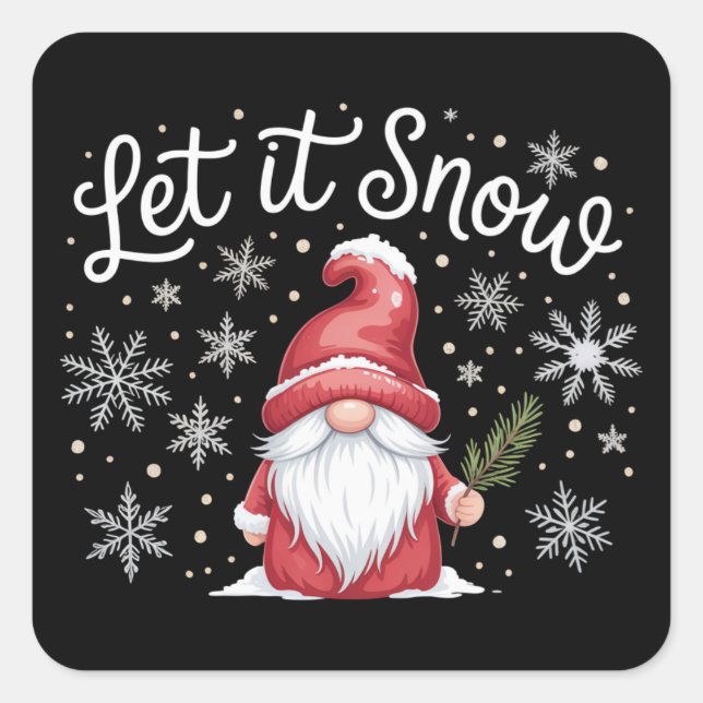 Frohe Weihnachten Niedlichen Gnome Let It Snow Win Quadratischer Aufkleber (Vorderseite)
