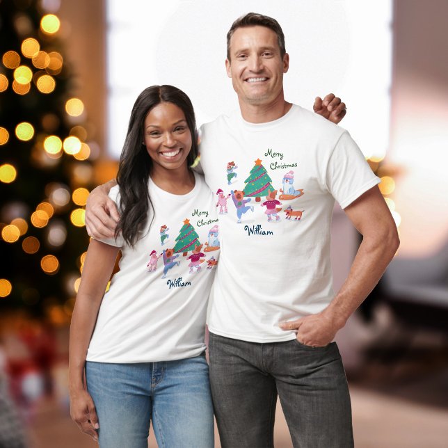 Frohe Weihnachten Niedlichen Hund Ice Skaten Name  T-Shirt (Von Creator hochgeladen)