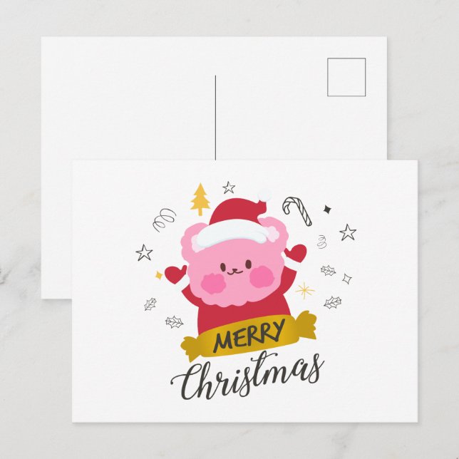 frohe Weihnachten niedlicher Bär Cartoon Postkarte (Vorne/Hinten)