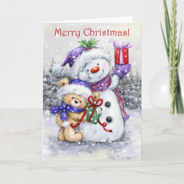 Frohe Weihnachten, Niedlicher Bär Cuddling mit Sno Karte (Vorderseite)