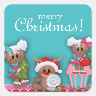 Frohe Weihnachten Niedlicher Cartoon Cupcake Aufkl Quadratischer Aufkleber