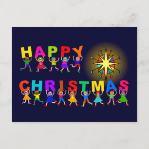 Frohe Weihnachten Niedlicher Cartoon Diverse Kids  Postkarte
