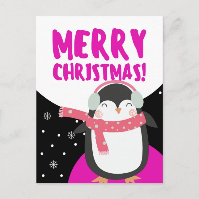 Frohe Weihnachten Niedlicher Cartoon Penguin Postkarte (Vorderseite)