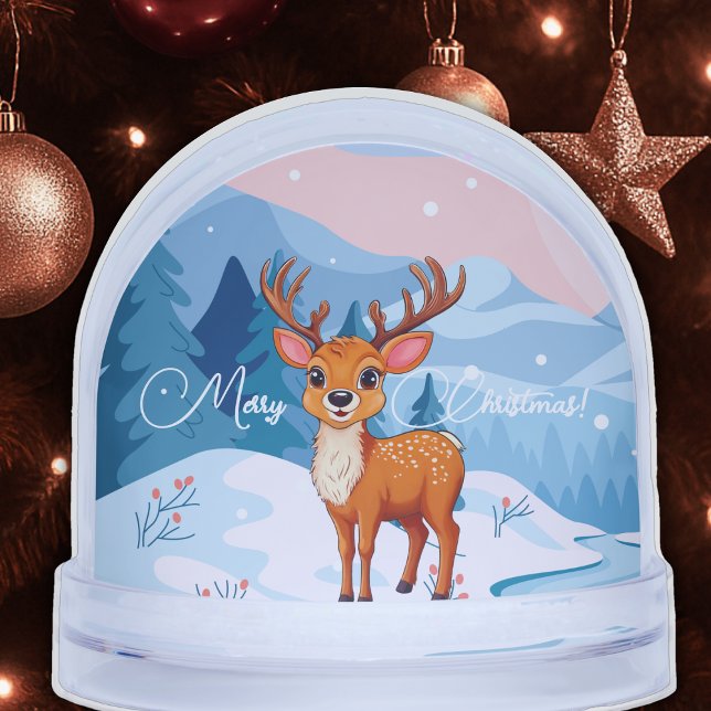 Frohe Weihnachten Niedlicher Cartoon Reindeer im W Schneekugeln (Von Creator hochgeladen)