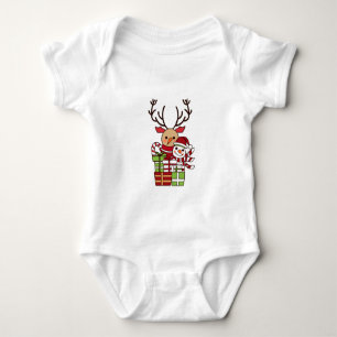 Frohe Weihnachten niedlicher Cartoon Rentierschnee Baby Strampler