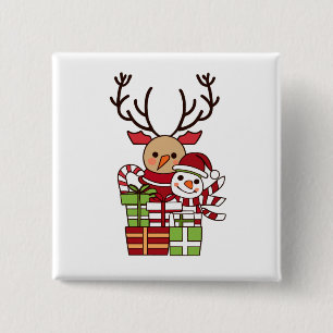 Frohe Weihnachten niedlicher Cartoon Rentierschnee Button