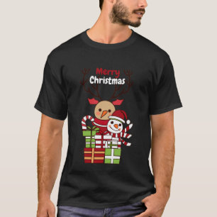 Frohe Weihnachten niedlicher Cartoon Rentierschnee T-Shirt