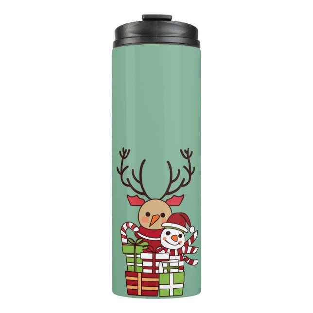 Frohe Weihnachten niedlicher Cartoon Rentierschnee Thermosbecher (Vorderseite)