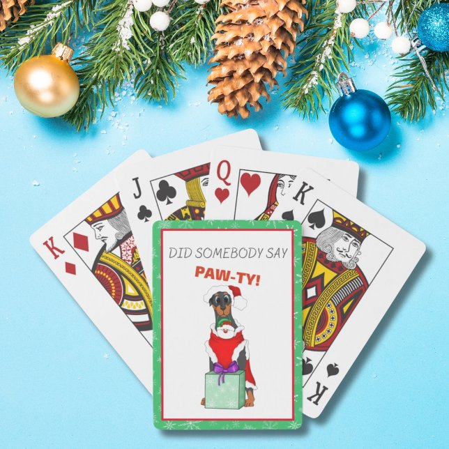 Frohe Weihnachten Niedlicher Doberman in Santa Out Spielkarten (Von Creator hochgeladen)