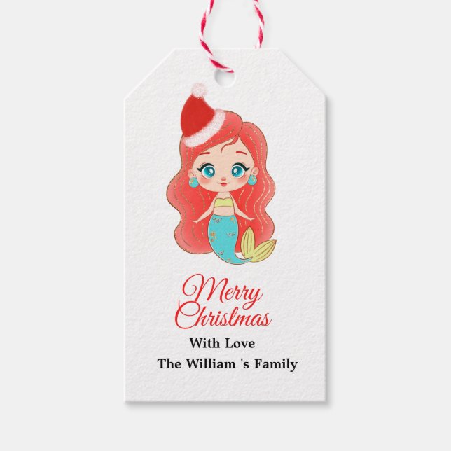 Frohe Weihnachten niedlicher Glitzer Mermaid-Gesch Geschenkanhänger (Vorderseite)