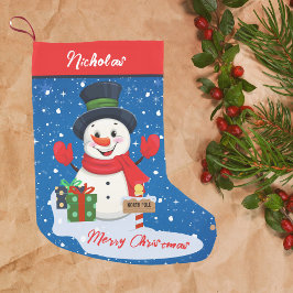 Frohe Weihnachten Niedlicher glücklicher Schneeman Kleiner Weihnachtsstrumpf