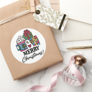 Frohe Weihnachten, niedlicher Schneemann, Geschenk Runder Aufkleber