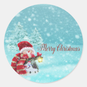 Frohe Weihnachten, Niedlicher Schneemann mit Weihn Runder Aufkleber