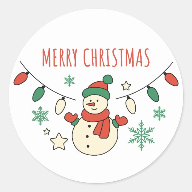 Frohe Weihnachten, Niedlicher Schneemann, Weihnach Runder Aufkleber (Vorderseite)
