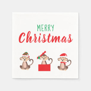 Frohe Weihnachten Niedlicher Weihnachtsaffe Serviette
