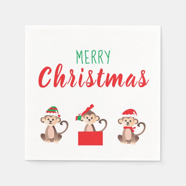 Frohe Weihnachten Niedlicher Weihnachtsaffe Serviette (Vorderseite)