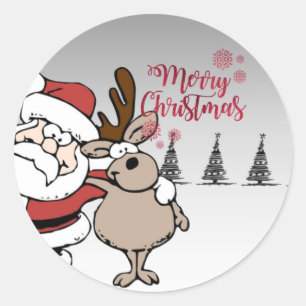 Frohe Weihnachten, Niedlicher Weihnachtsmann Reind Runder Aufkleber