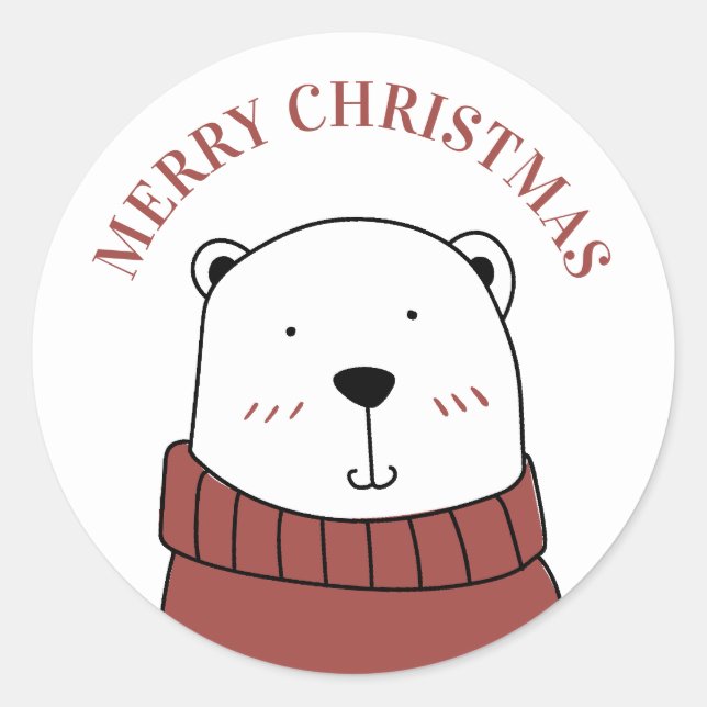Frohe Weihnachten. Niedlicher Winterbär. Fantastis Runder Aufkleber (Vorderseite)