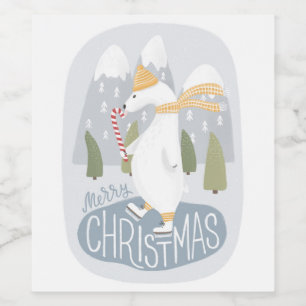Frohe Weihnachten. Niedlicher Wintermärscher Weinetikett