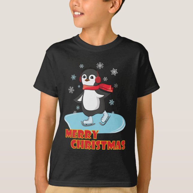 Frohe Weihnachten Niedlicher Winterpinguin T-Shirt (Vorderseite)