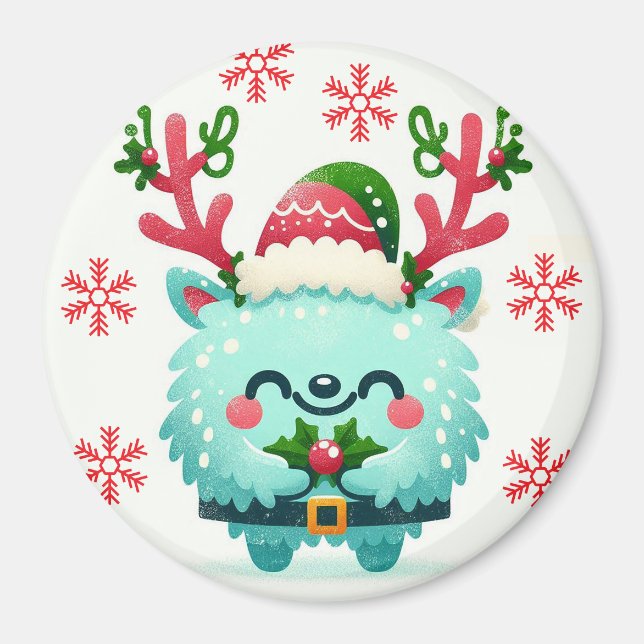 Frohe Weihnachten Niedliches blaues Monster Magnet (Vorne)