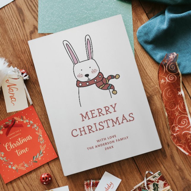 Frohe Weihnachten. Niedliches Winterhasen-Tier Feiertagskarte (Von Creator hochgeladen)