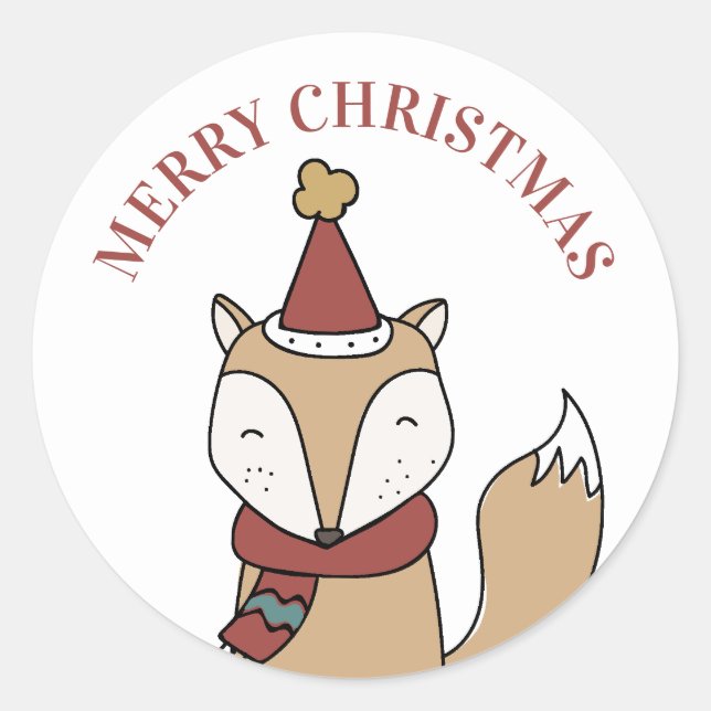 Frohe Weihnachten. Niedliches Witzfuchtier Runder Aufkleber (Vorderseite)