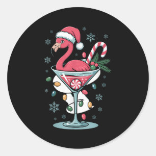 Frohe Weihnachten Nk Flamingo Wein Trinkende Licht Runder Aufkleber