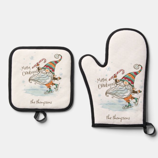 Frohe Weihnachten Nordic Gnome Ofenhandschuh & Topflappen-Set (Vorderseite)