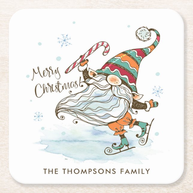 Frohe Weihnachten Nordic Gnome Personalisiert Rechteckiger Pappuntersetzer (Vorderseite)