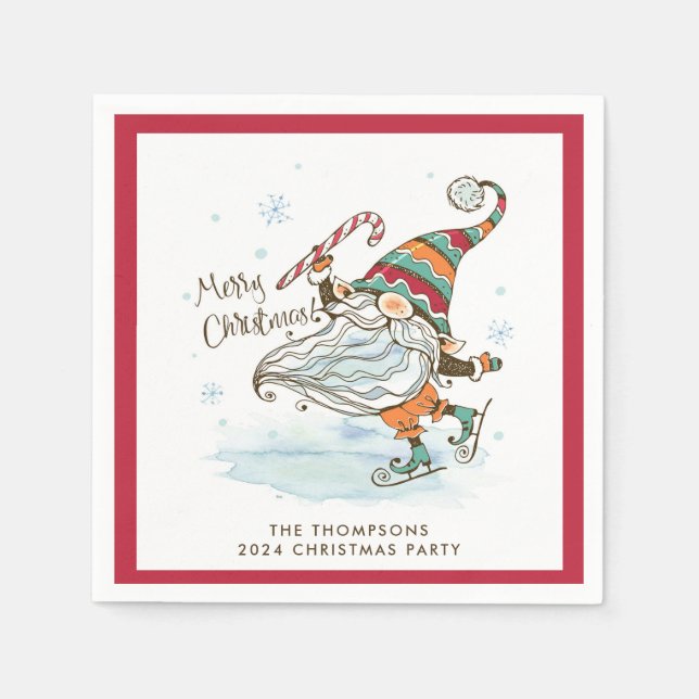 Frohe Weihnachten Nordic Gnome Personalisiert Serviette (Vorderseite)