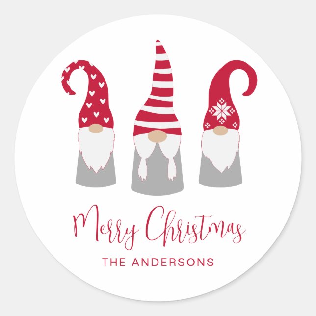Frohe Weihnachten Nordic Gnomes Holiday Runder Aufkleber (Vorderseite)