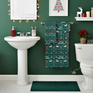 Frohe Weihnachten nordisches Muster Badhandtuch Set
