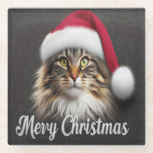 Frohe Weihnachten Norwegische Waldkatze, Santa Kit Glasuntersetzer