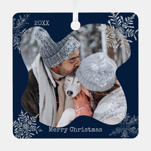 Frohe Weihnachten Not leidende Schneeflocken Custo Ornament Aus Metall (Vorderseite)