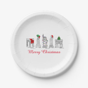 Frohe Weihnachten NYC Gebäude Sehenswürdigkeiten U Pappteller