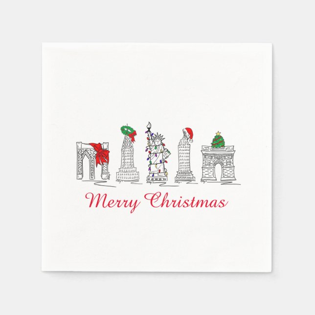 Frohe Weihnachten NYC Gebäude Sehenswürdigkeiten U Serviette (Vorderseite)