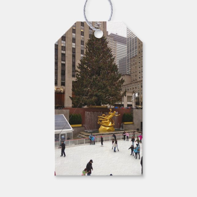 Frohe Weihnachten NYC Rockefeller Center Ice Rink Geschenkanhänger (Vorderseite)