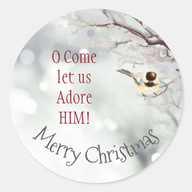 Frohe Weihnachten O Lass uns Adore Ihn Bird Runder Aufkleber (Vorderseite)