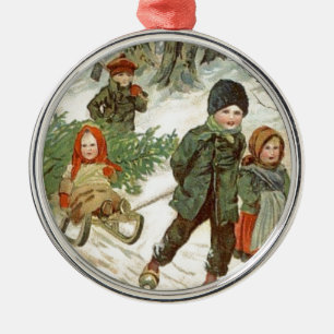 "Frohe Weihnachten!" oder Kleine Kinder im Schnee Ornament Aus Metall
