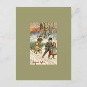 "Frohe Weihnachten!" oder Kleine Kinder im Schnee Postkarte