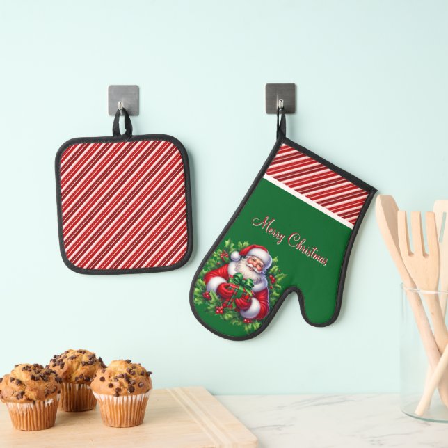 Frohe Weihnachten Ofenhandschuh & Topflappen-Set (Insitu (Hängend))