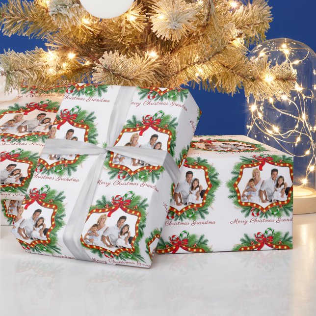 Frohe Weihnachten Oma Custom Foto Geschenkpapier (Feiertage)