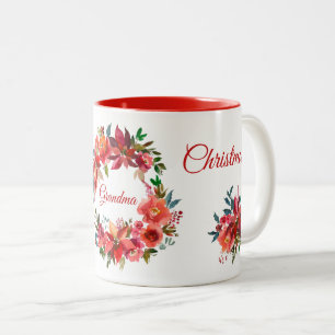 Frohe Weihnachten Oma Floral Poinsettia Wreath T Zweifarbige Tasse