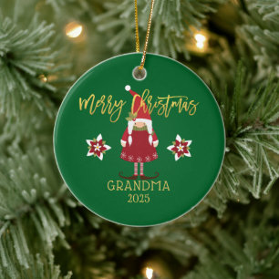 Frohe Weihnachten Oma Gnom Mädchen Feiertagsfoto Keramik Ornament